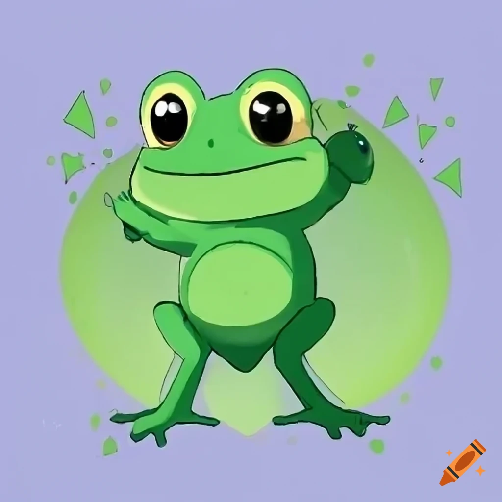 frog in a pond. drawn in anime style. cu...