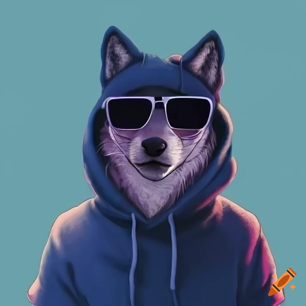 Funny and stylish wolf wearing sunglasse...