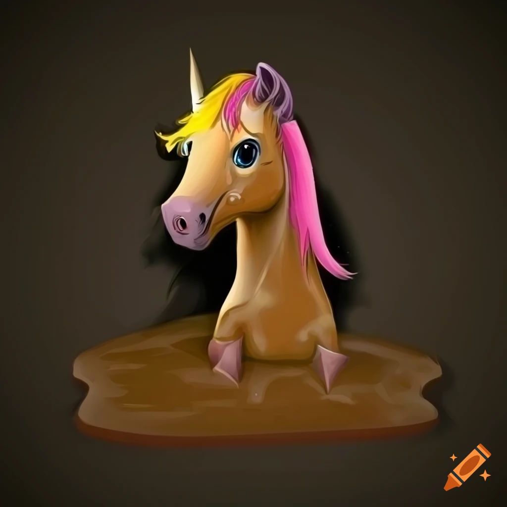 an illustration of a unicorn submerged in muddy brown sludge