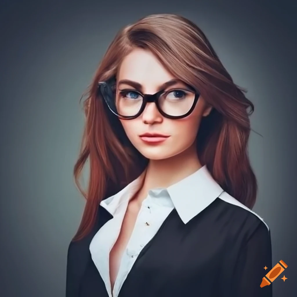 Beautiful female teacher blackboard glasses white buttoned shirt black ...