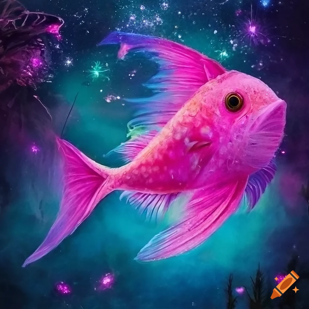 A magical pink fish, with a lot of magic, pink, magical pink