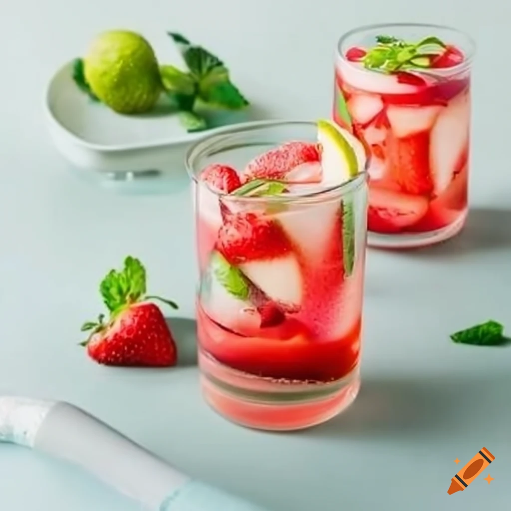 Strawberrylemon flavored water with lime and mint