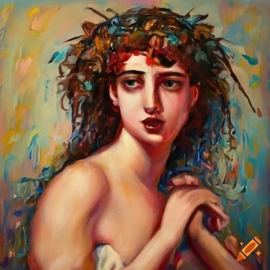 Young greek lyric artist of antiquity, impressionist style art painting