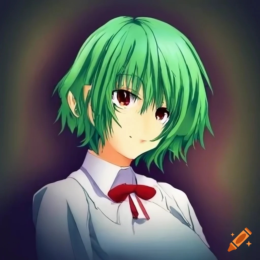Illustration of yuuka kazami, a graceful and mature character with short  and flowing green hair on Craiyon