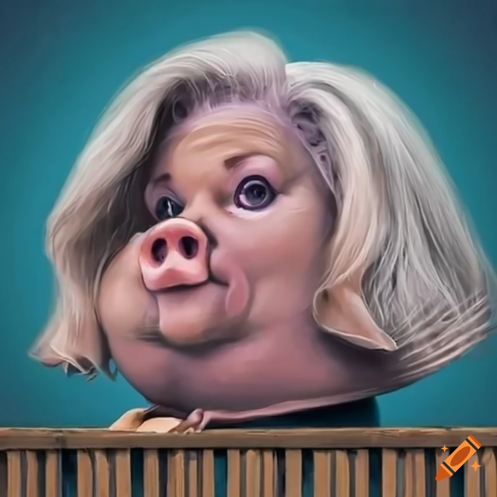 Fat pig liz cheney sitting on a fence on Craiyon