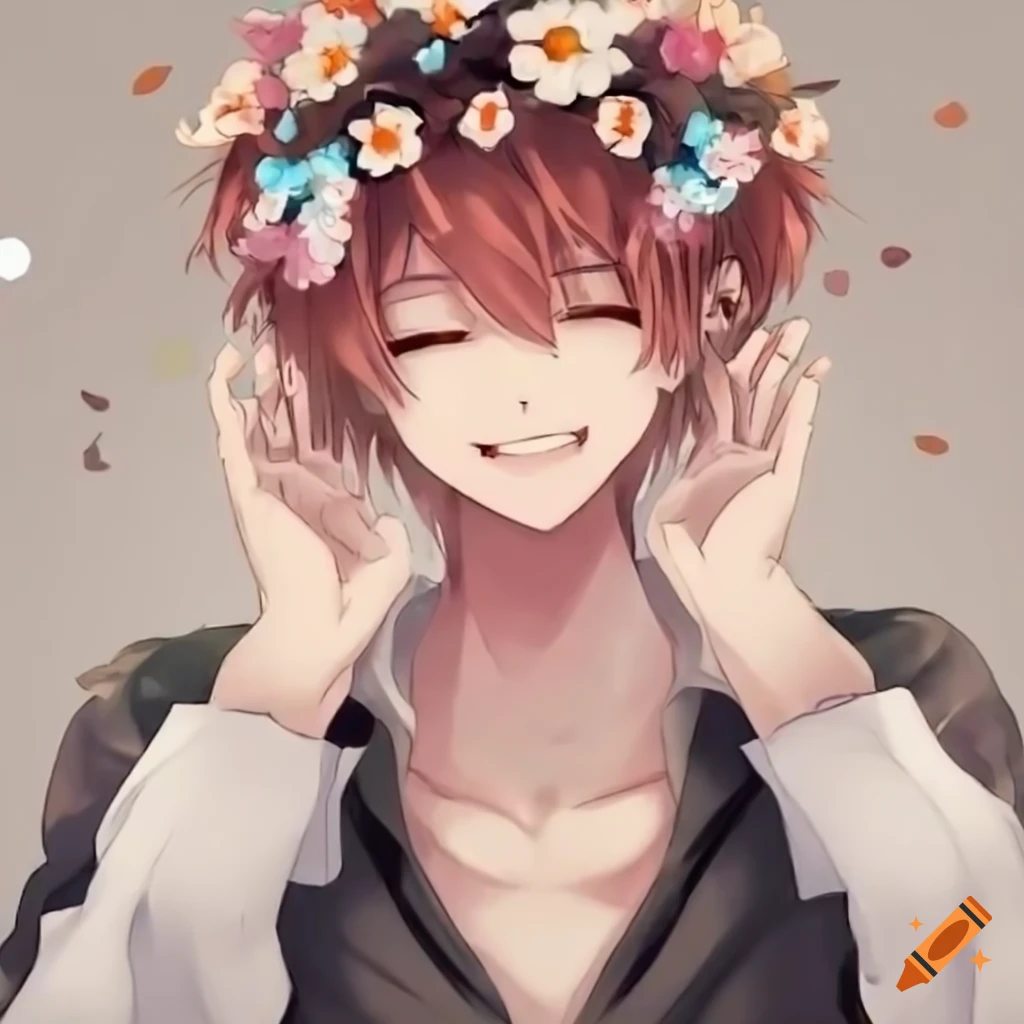 Anime-style man with closed eyes and a smile