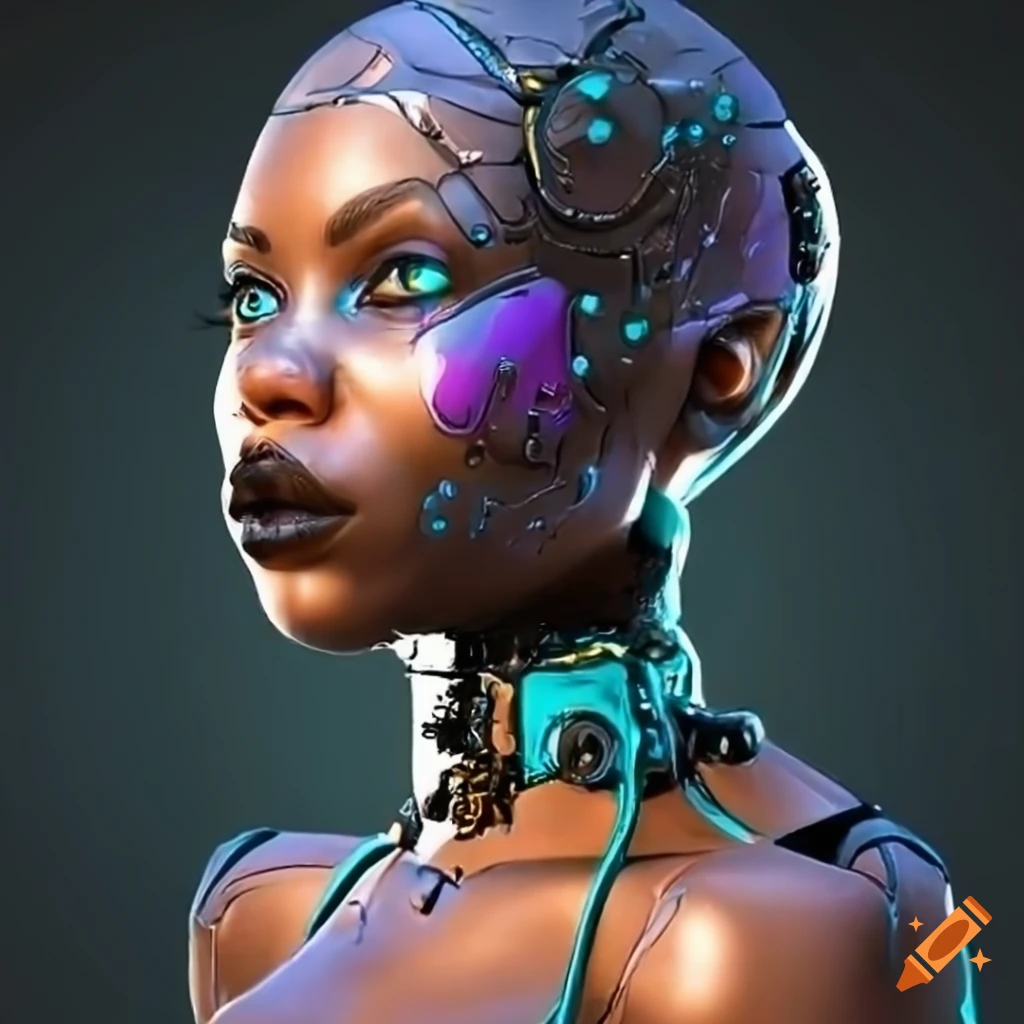 Female african cyborg face