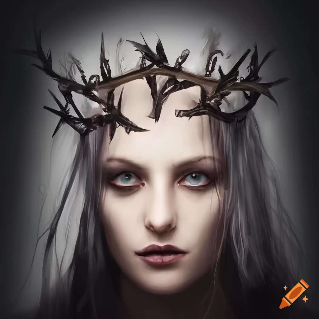 Mysterious woman with white hair and a thorn crown on Craiyon