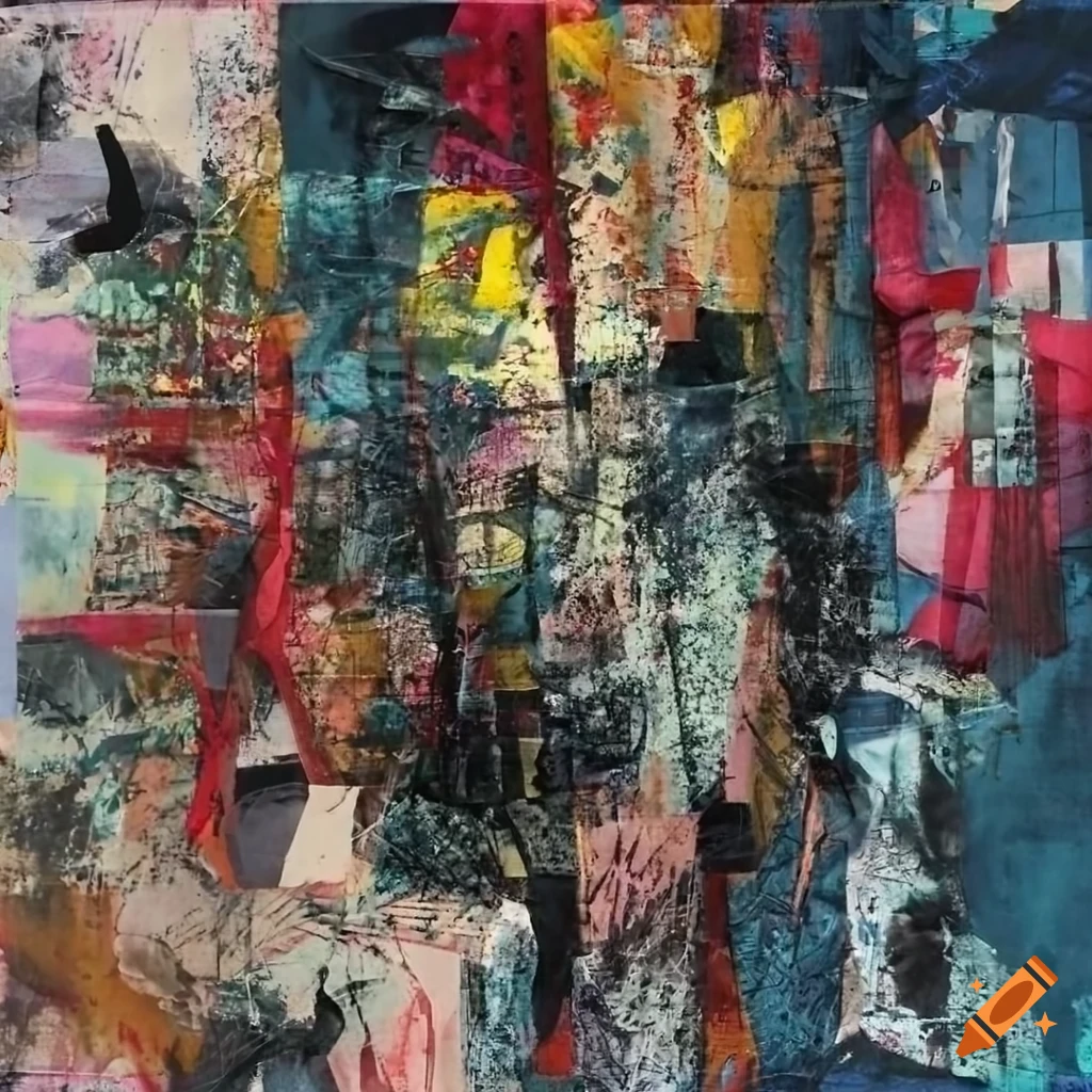 Mixed - media collage abstract painting in the style mark bradford ...
