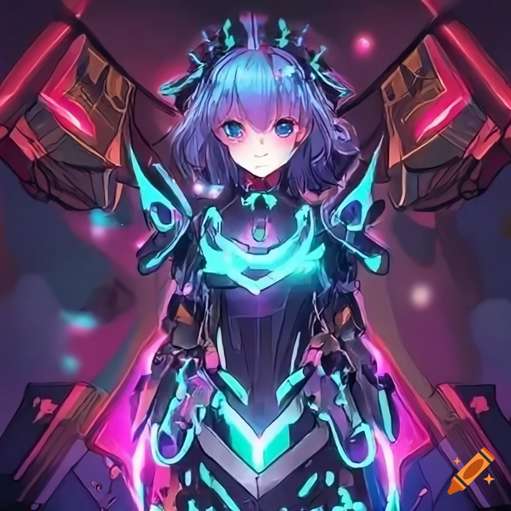 Glowing armor,gaming light effect,rainbow effect,technological singularity  girl,only the left girl's shoulder is red,illustration of beautiful girl  ,manga face,anime face,loli face,perfect pupil of the eyes ,animated  eyes,eyes like anime,beautiful full