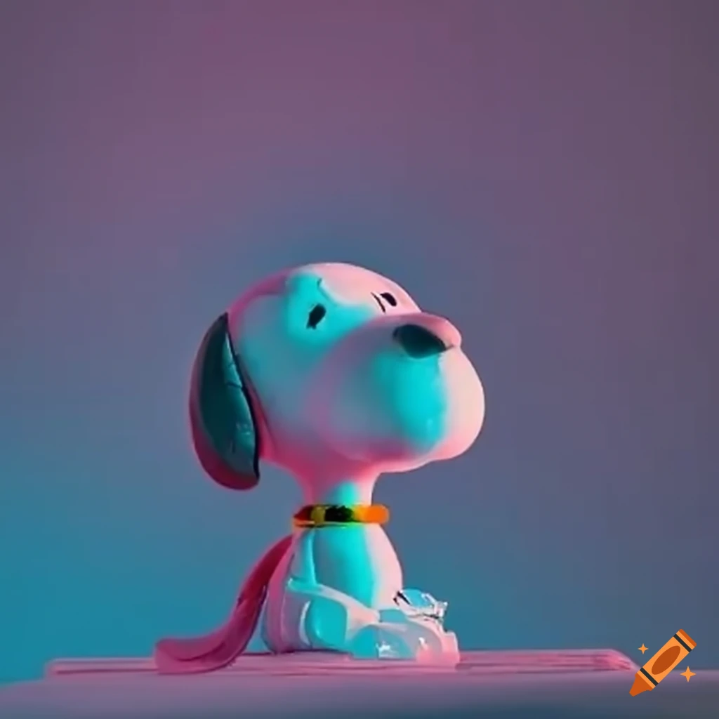 Snoopy flying a retro plane in a neon sky