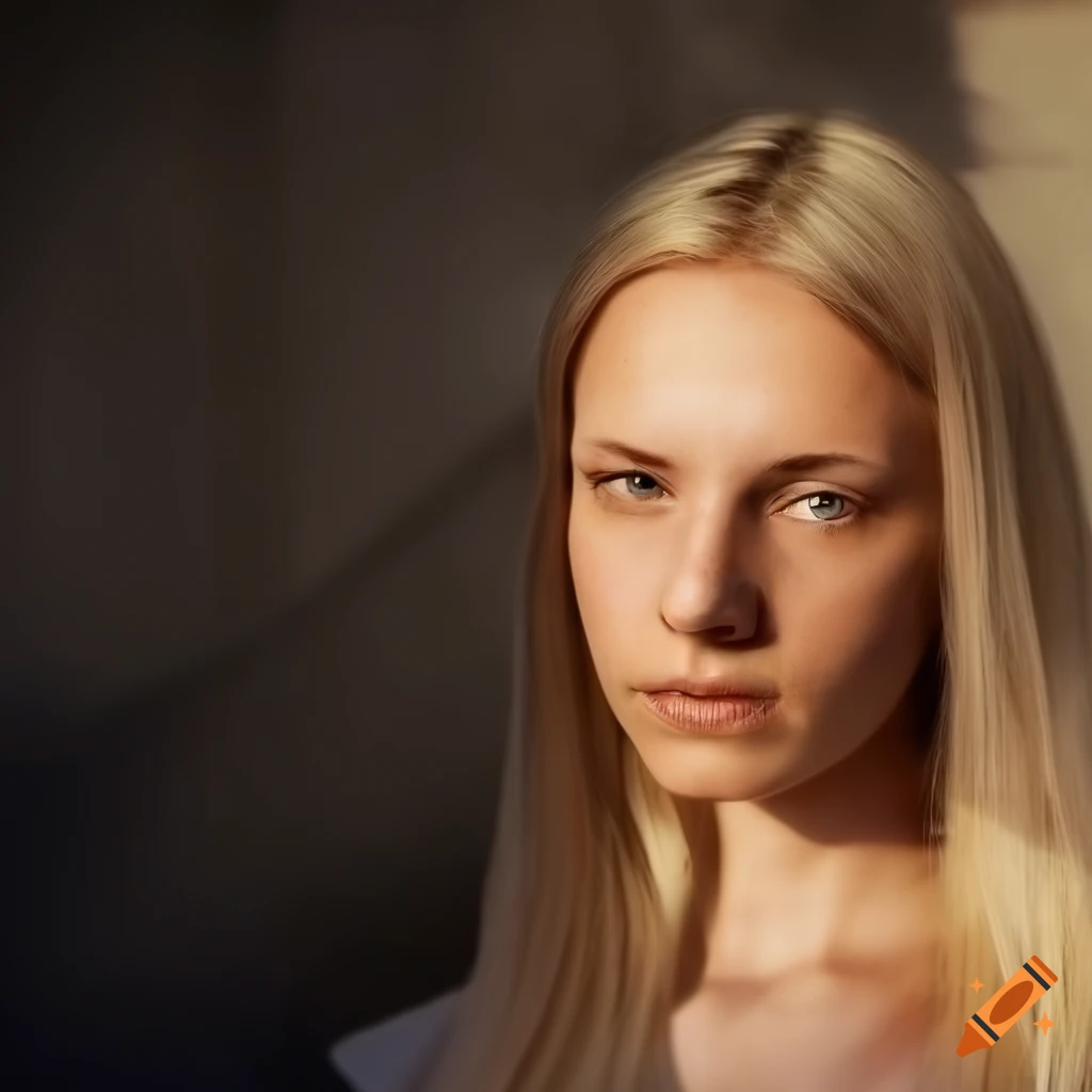Highly detailed photo portrait of a blonde haired woman in a street