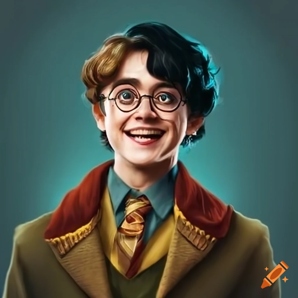 Harry potter with black hair as gilderoy lockhart smiling on Craiyon