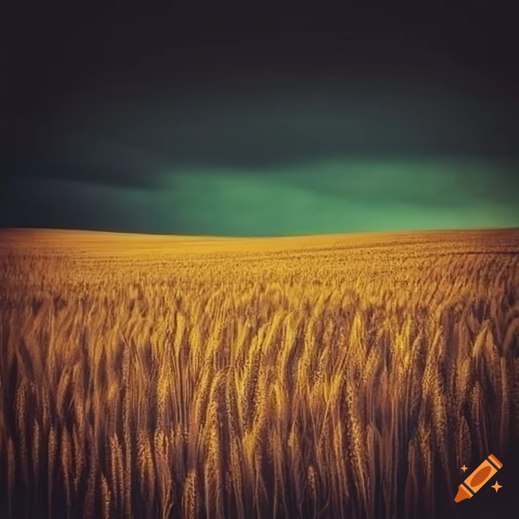Dark vintage picture of a full grain field in a hill landscape on