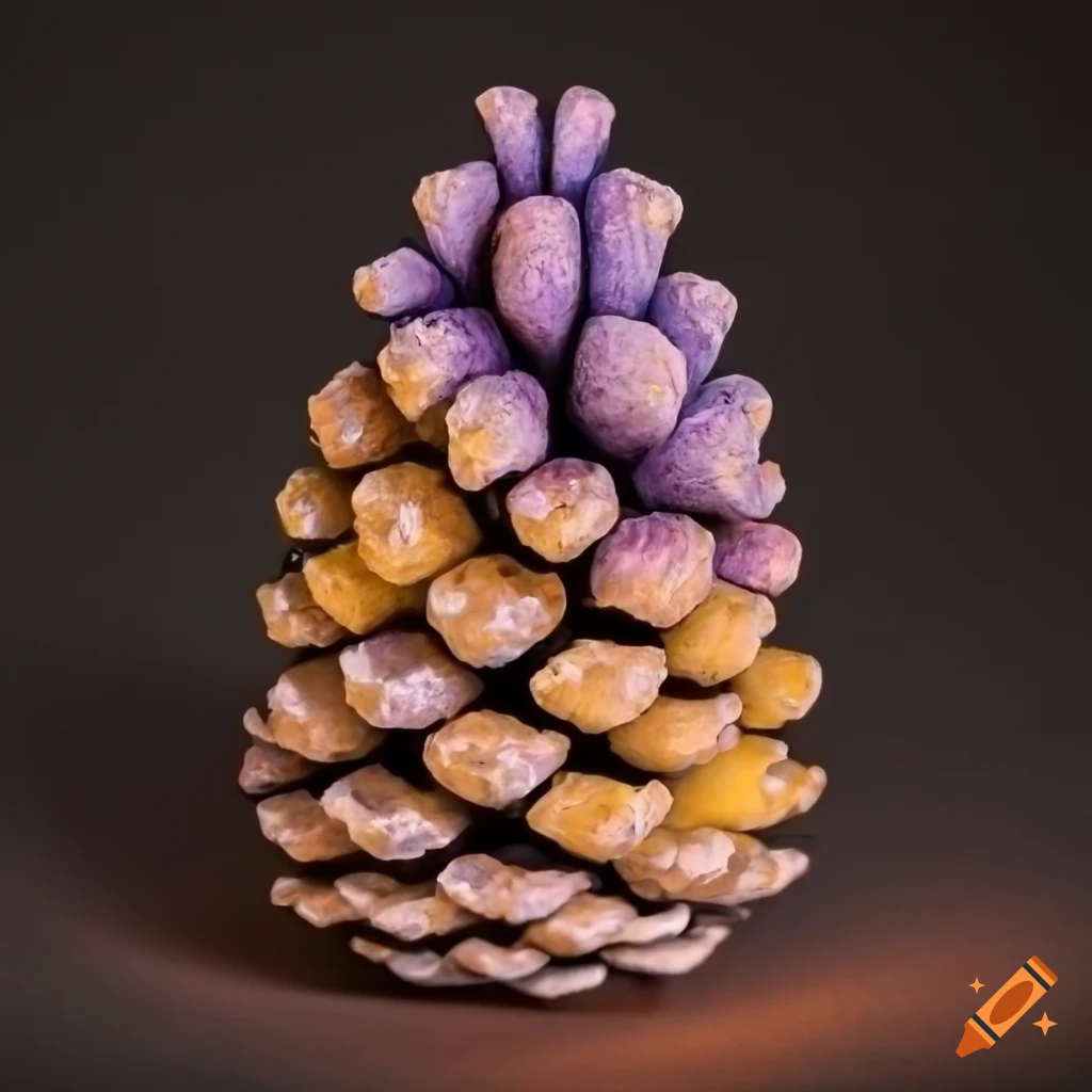 A blue and white pine cone sculpture with alternating light and