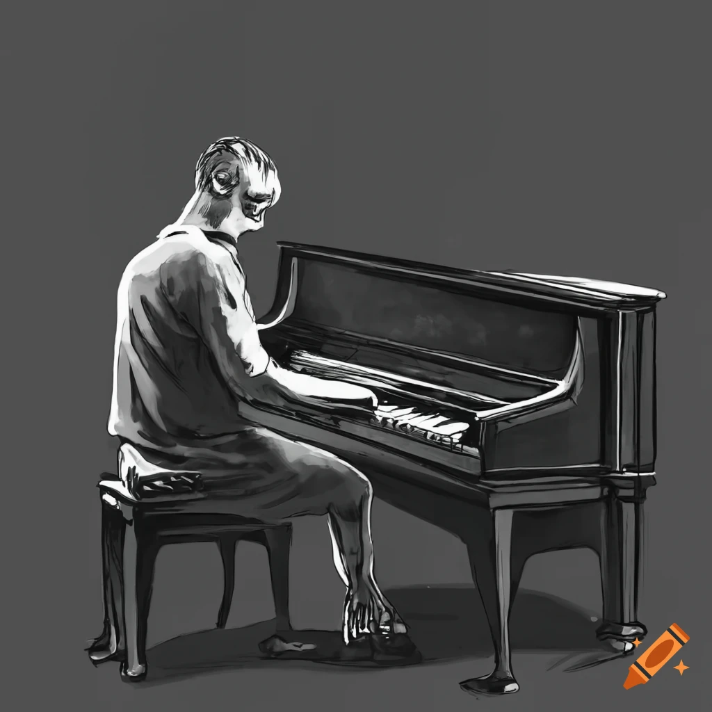 piano black and white drawing