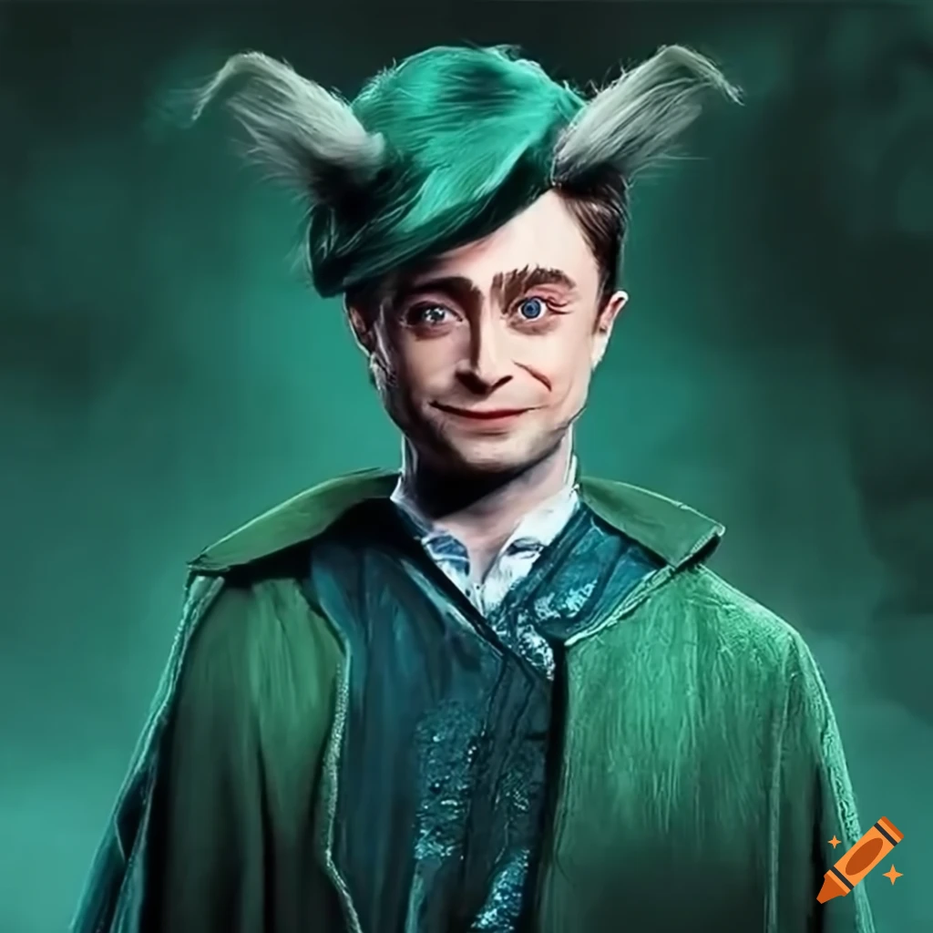 Daniel radcliffe with minerva mcgonagall's hair and costume on Craiyon