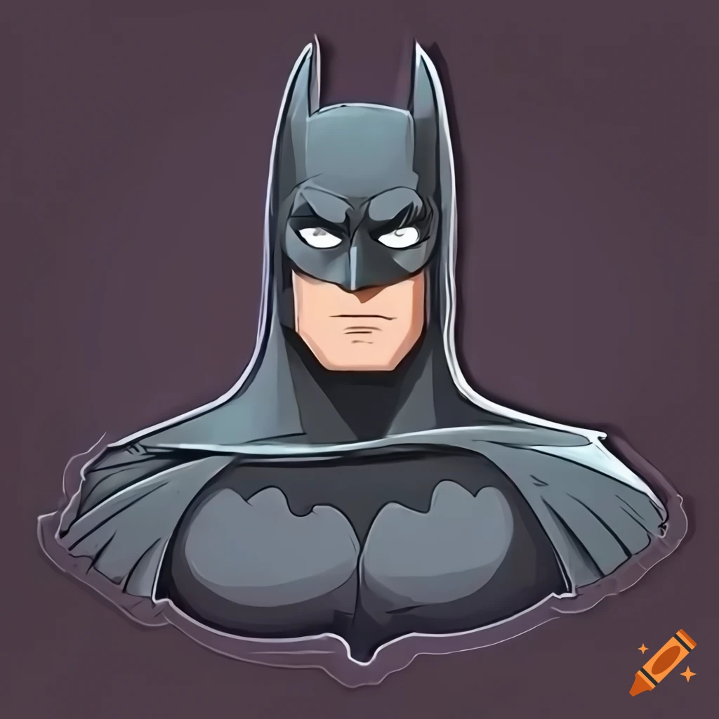 Cartoon anime batman sticker, anime style, solid backgound color