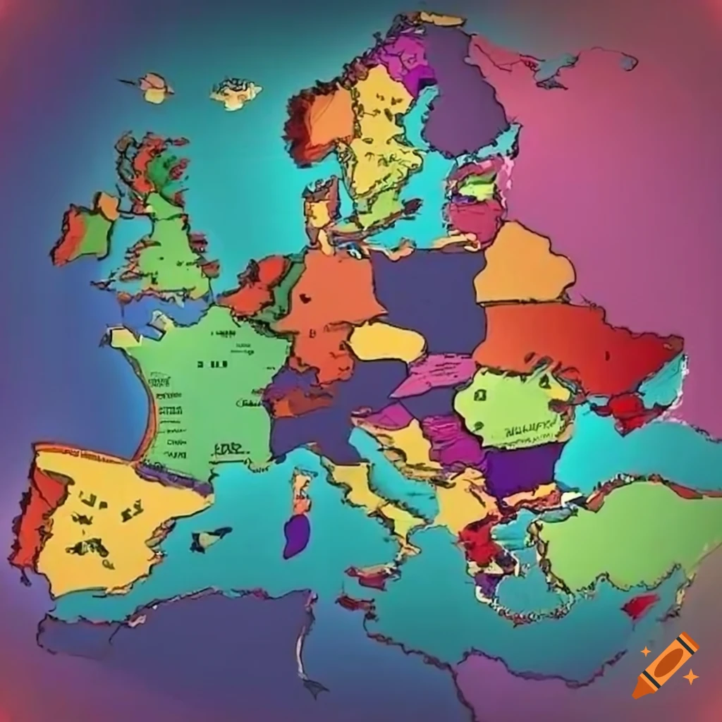 Colorful map of europe on Craiyon