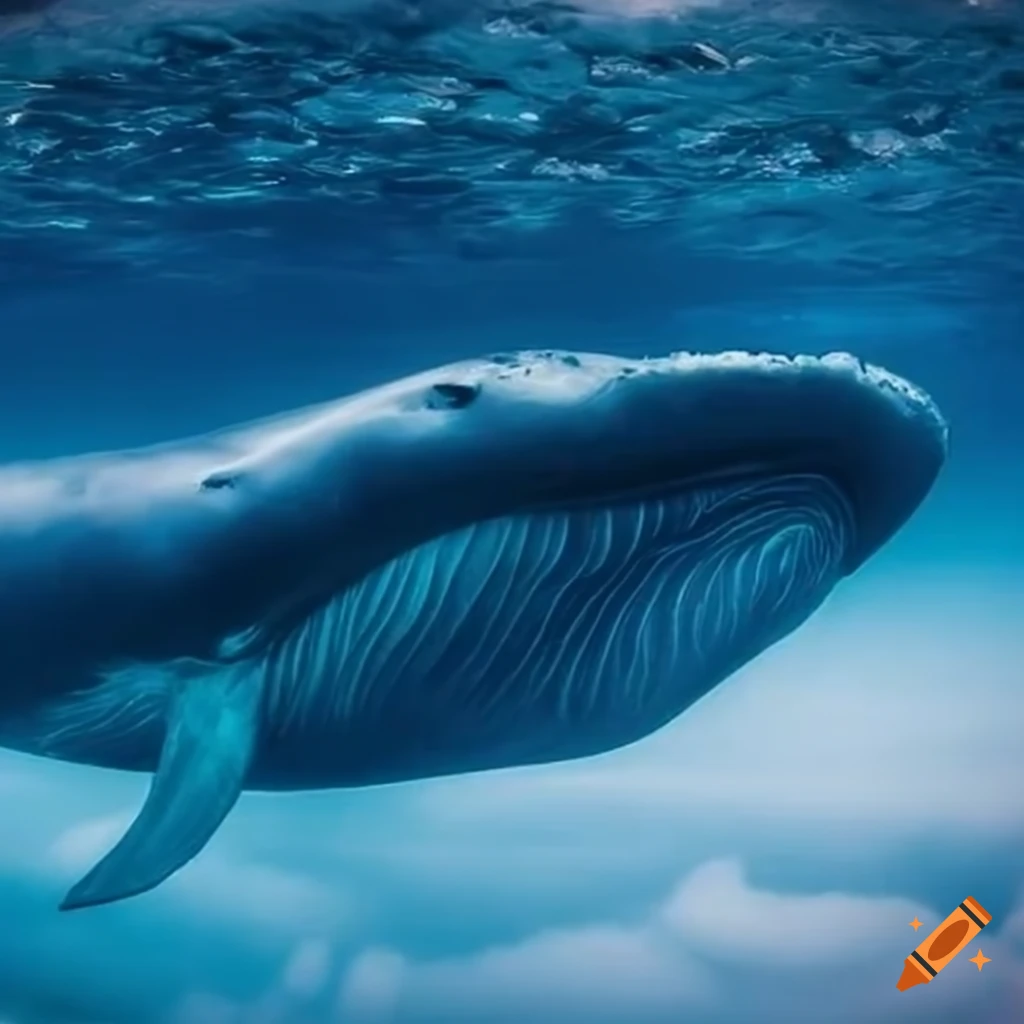A blue whale floating among the clouds on Craiyon