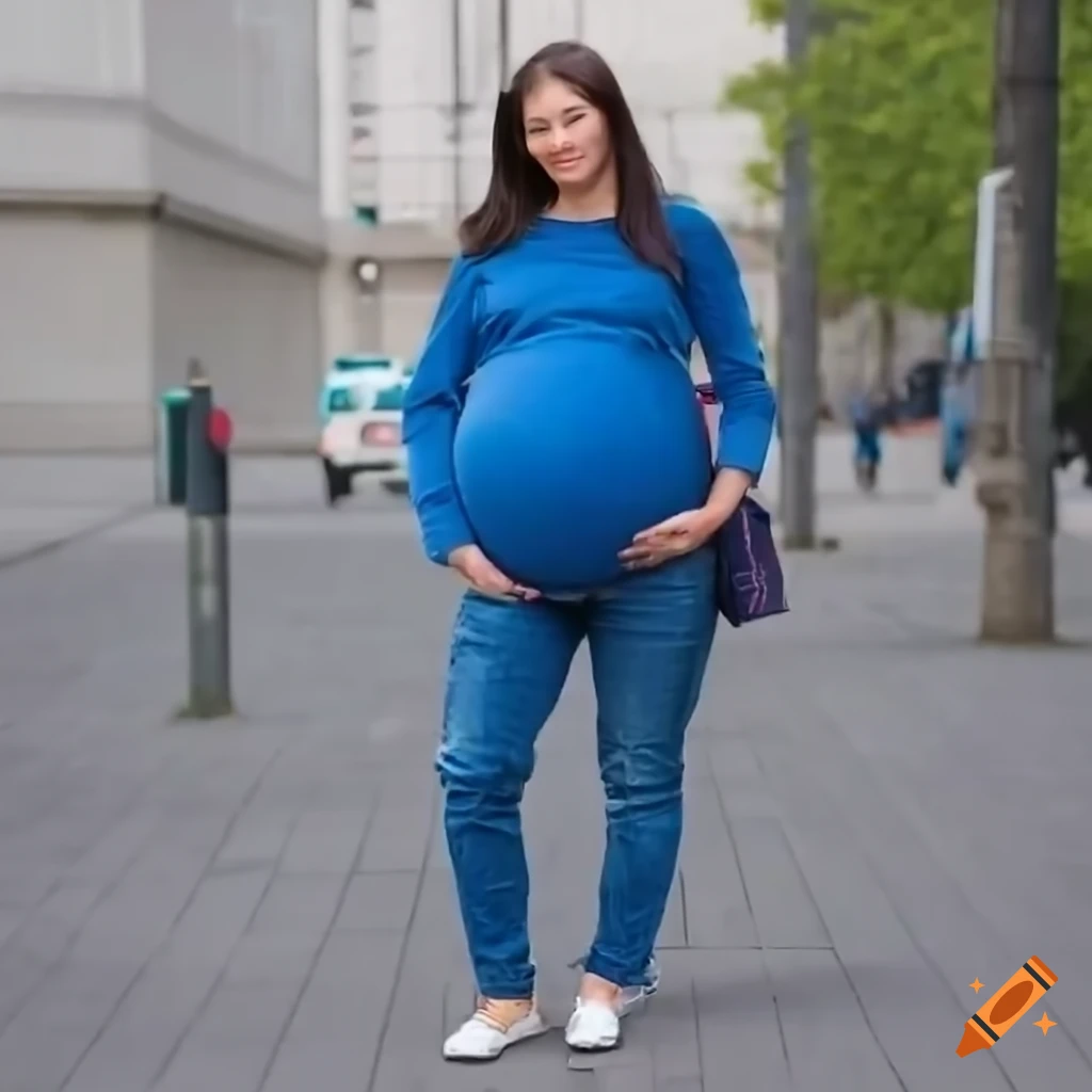 Heavily Pregnant Young Woman Giant Pregnant Belly Wearing Long 