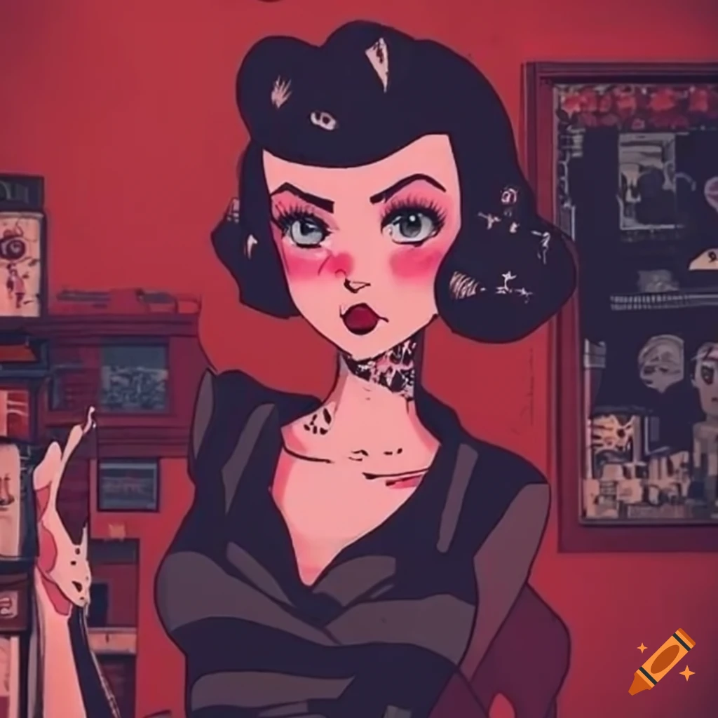 Anime woman with a rebellious rockabilly aesthetic on Craiyon