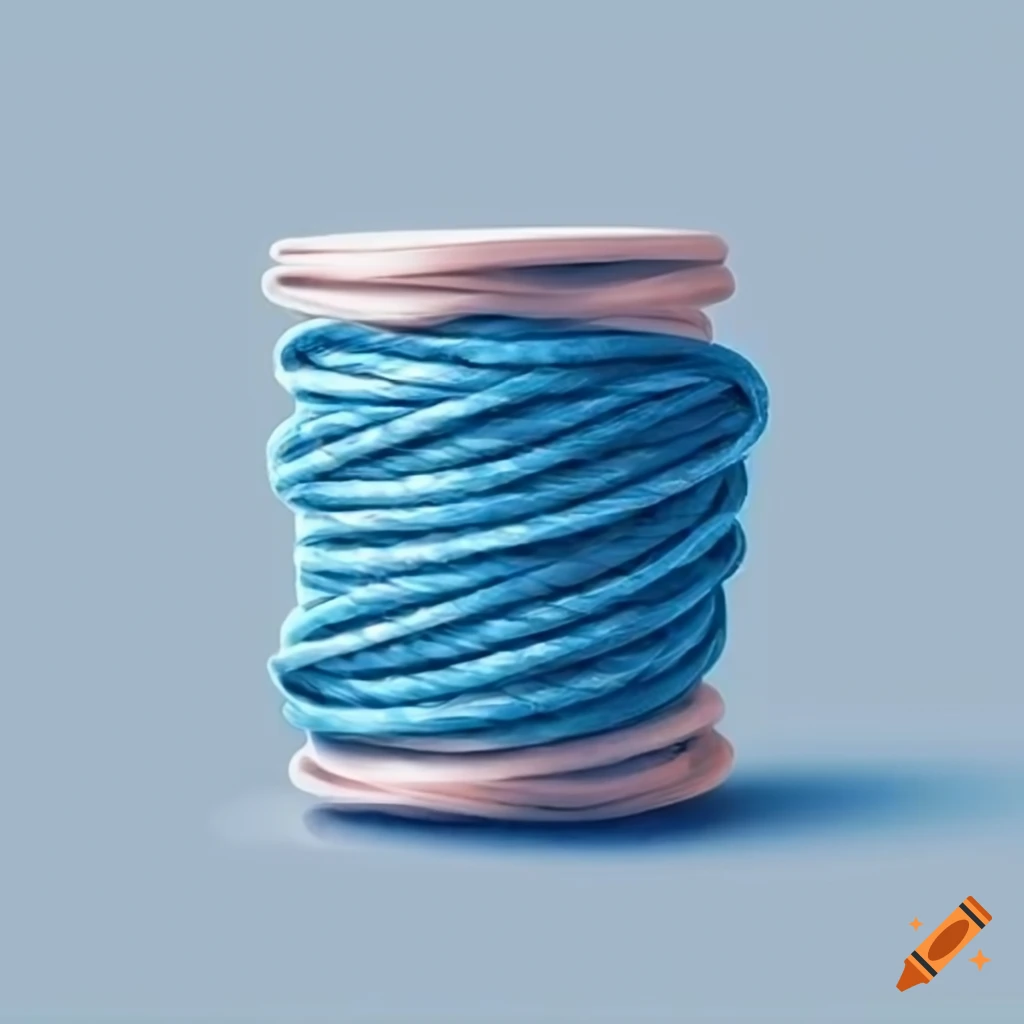 Roll of blue thick string, sticker style, white background on Craiyon