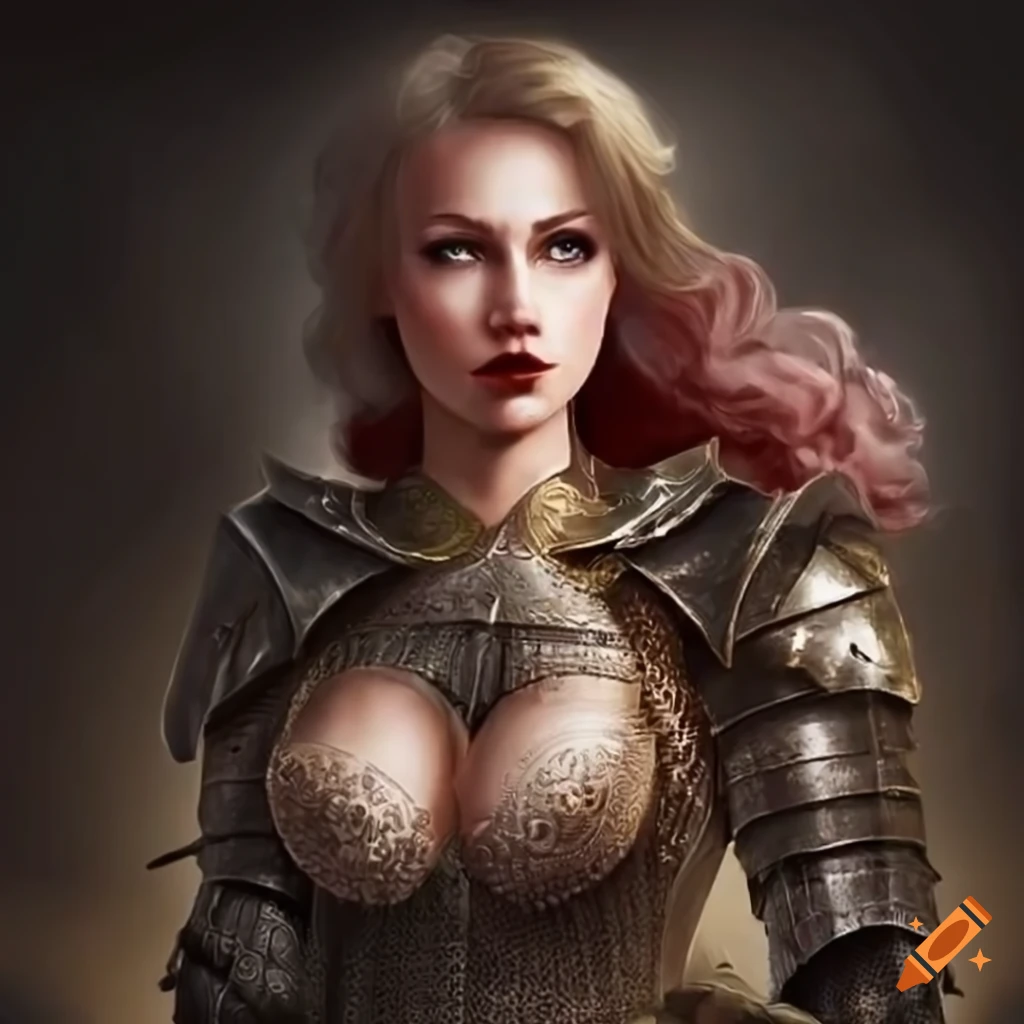 Medieval fantasy illustration of a strong woman in armor with waraxe on  Craiyon