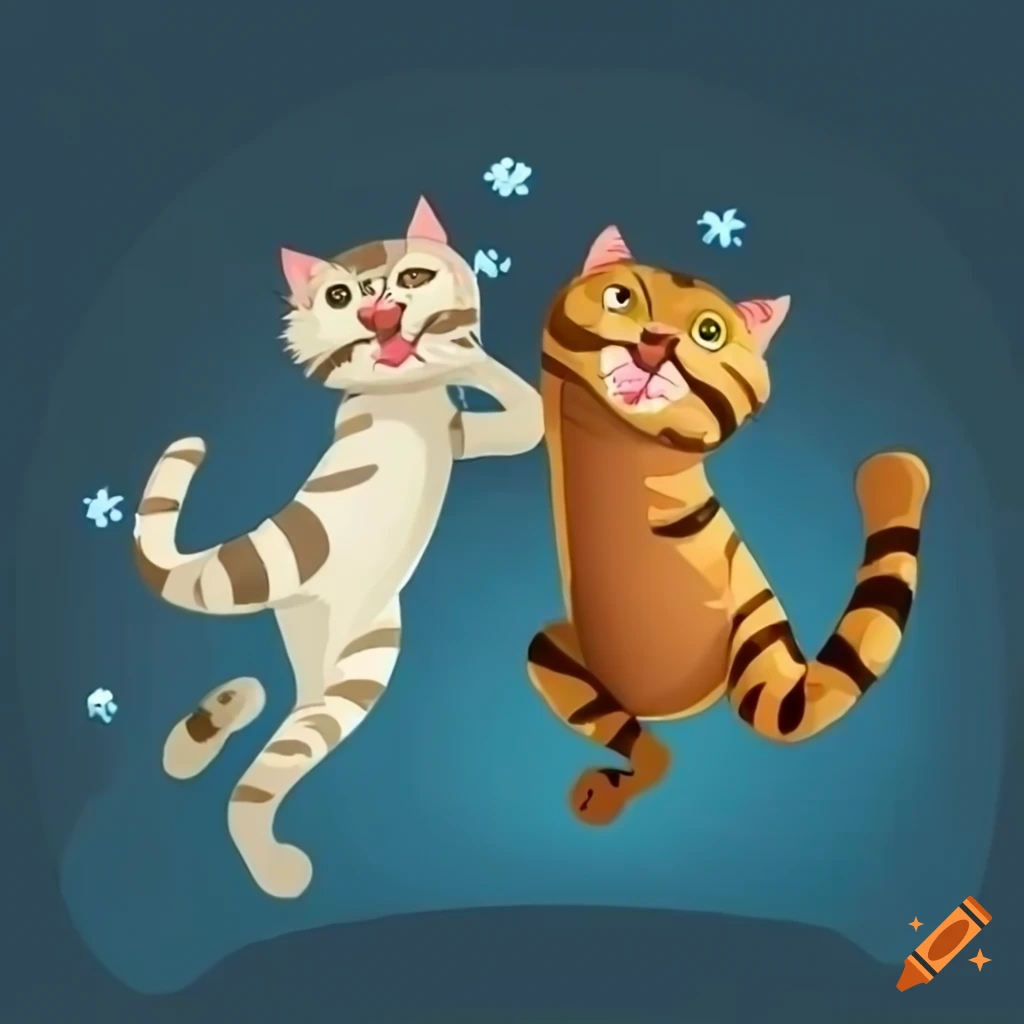 Illustration of three cats playing catch and chase