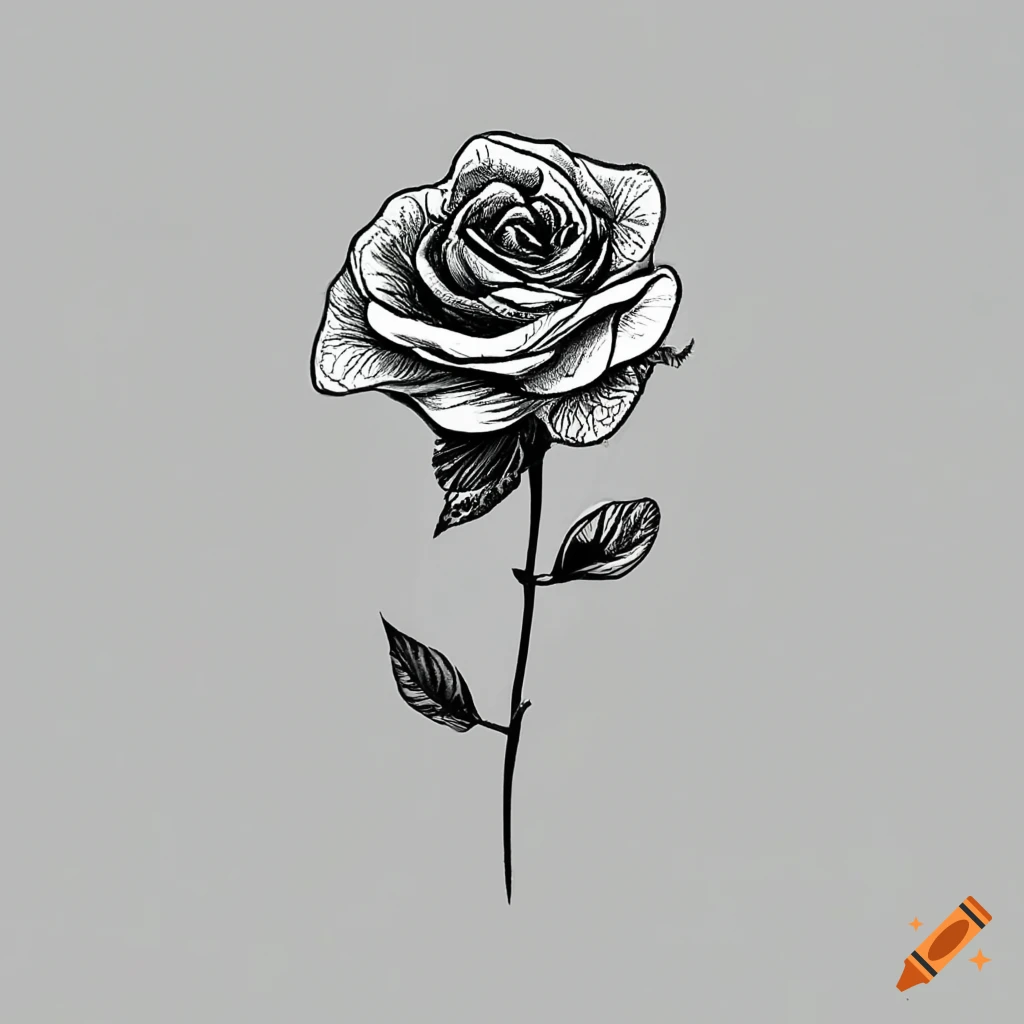 Fine line black and white rose tattoo on Craiyon