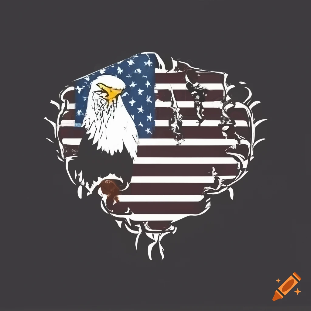 American flag with eagle, black and white, vector on Craiyon