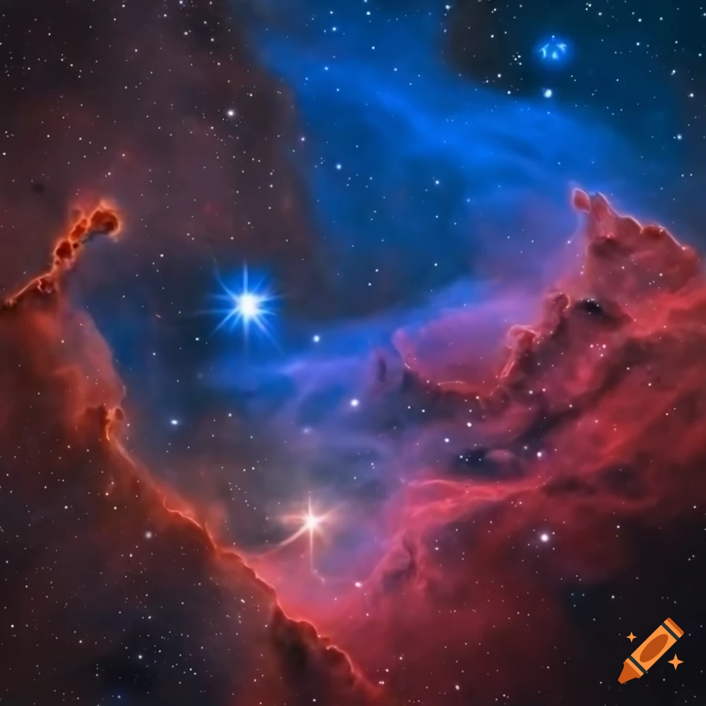 Nebula, blue-gold-red on Craiyon