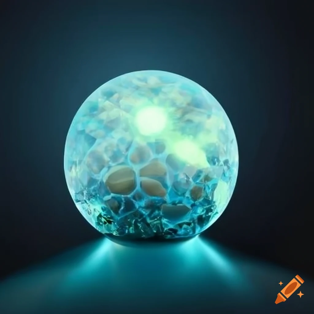 Glowing crystal sphere with a golden stone inside