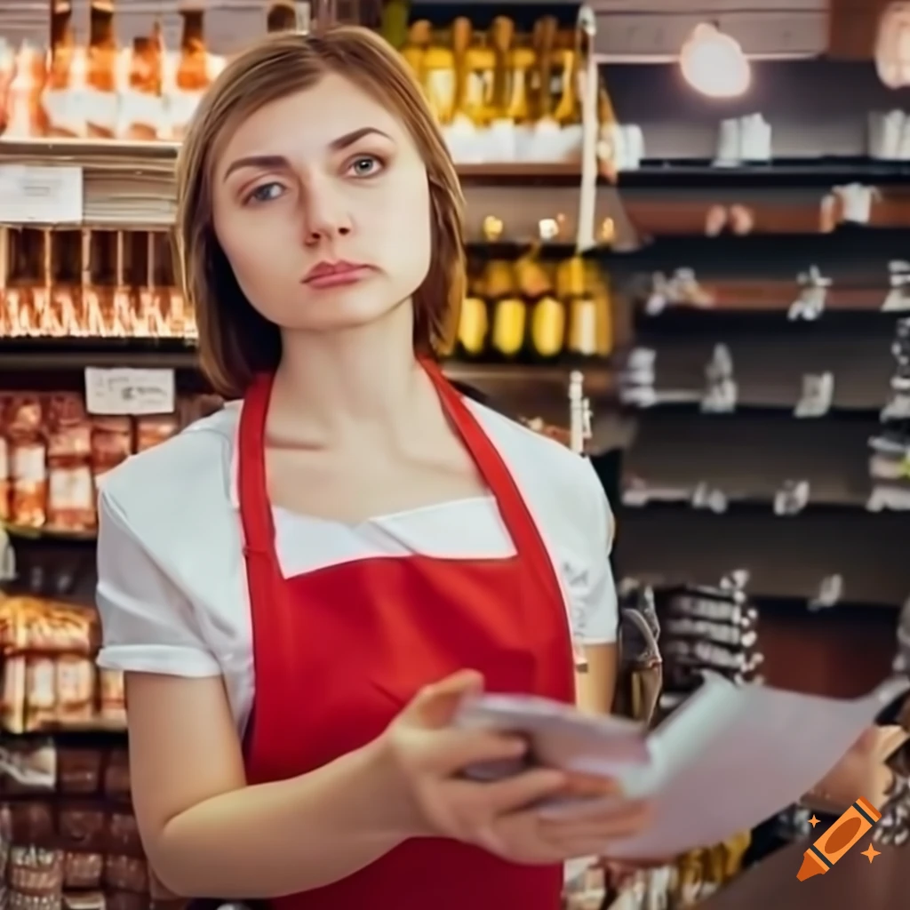 Ukrainian female cashier in the store