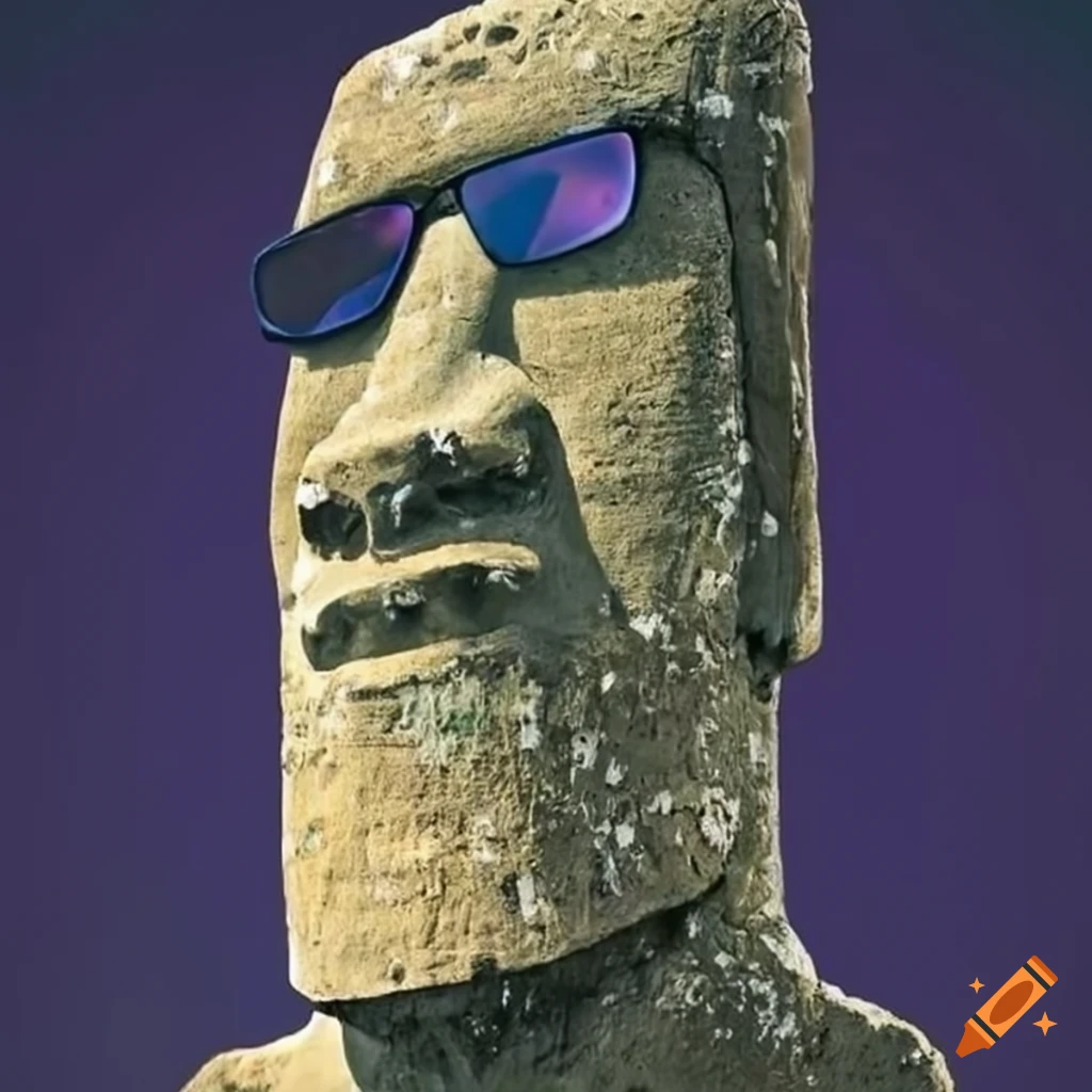Easter island statue with sunglasses in a catchy rap album cover on Craiyon