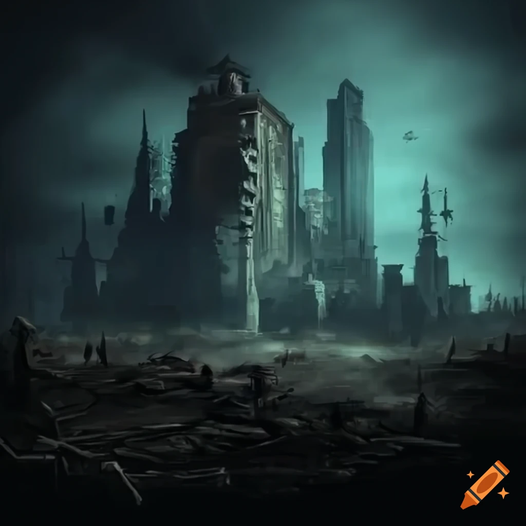 City of mushrooms post apocalyptic dark theme