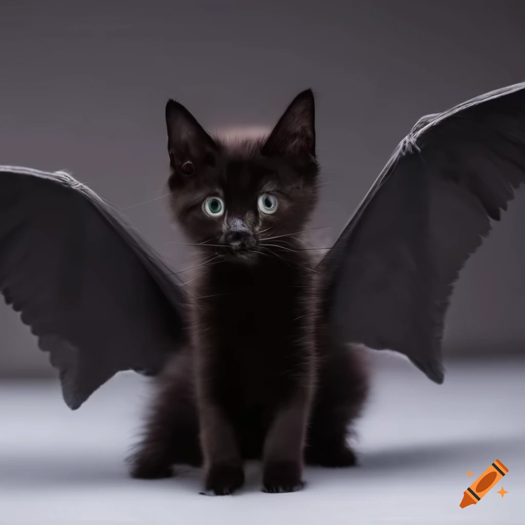Cute black kitten with bat wings on Craiyon
