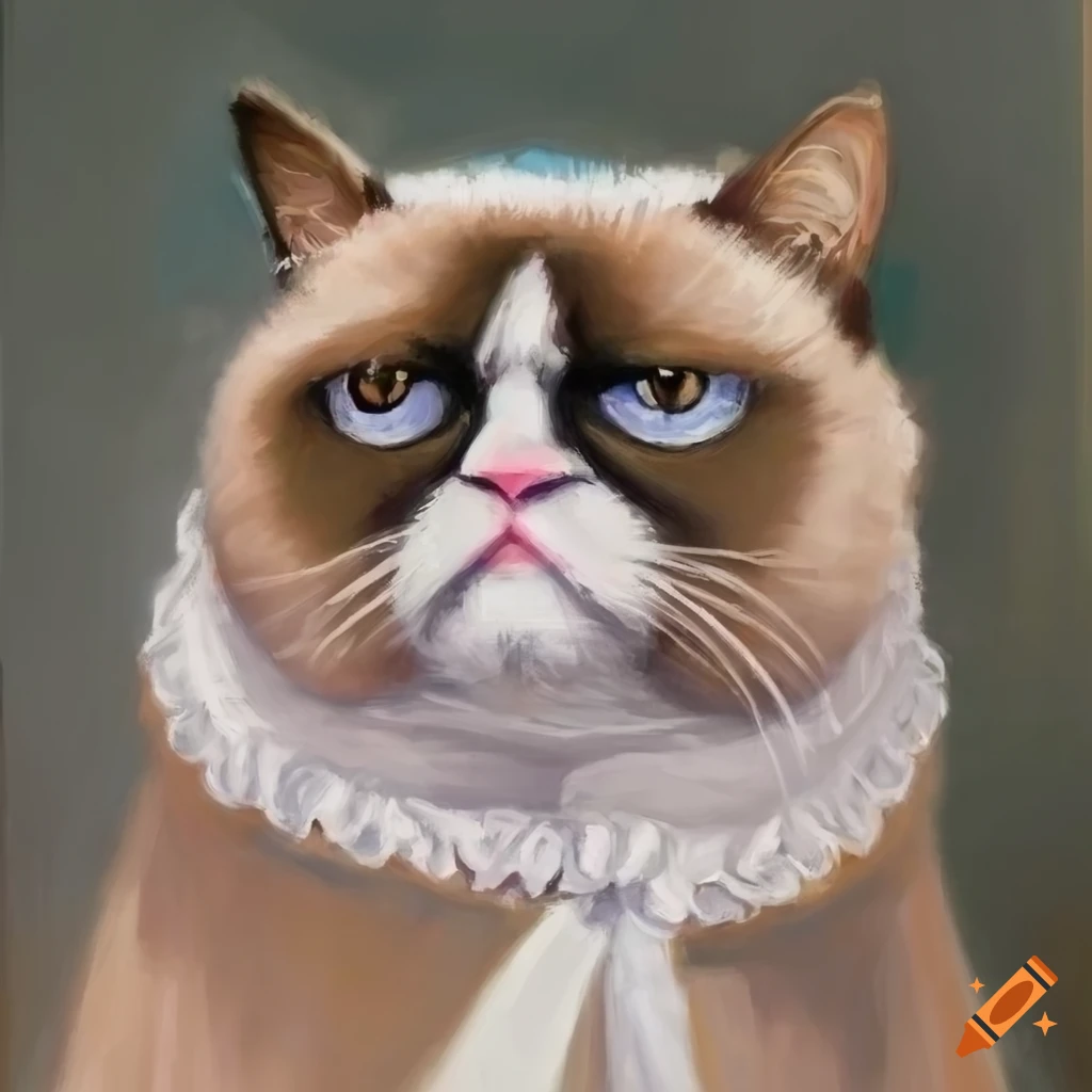 Oil painting of pastel renaissance painting of grumpy cat,by hsiao