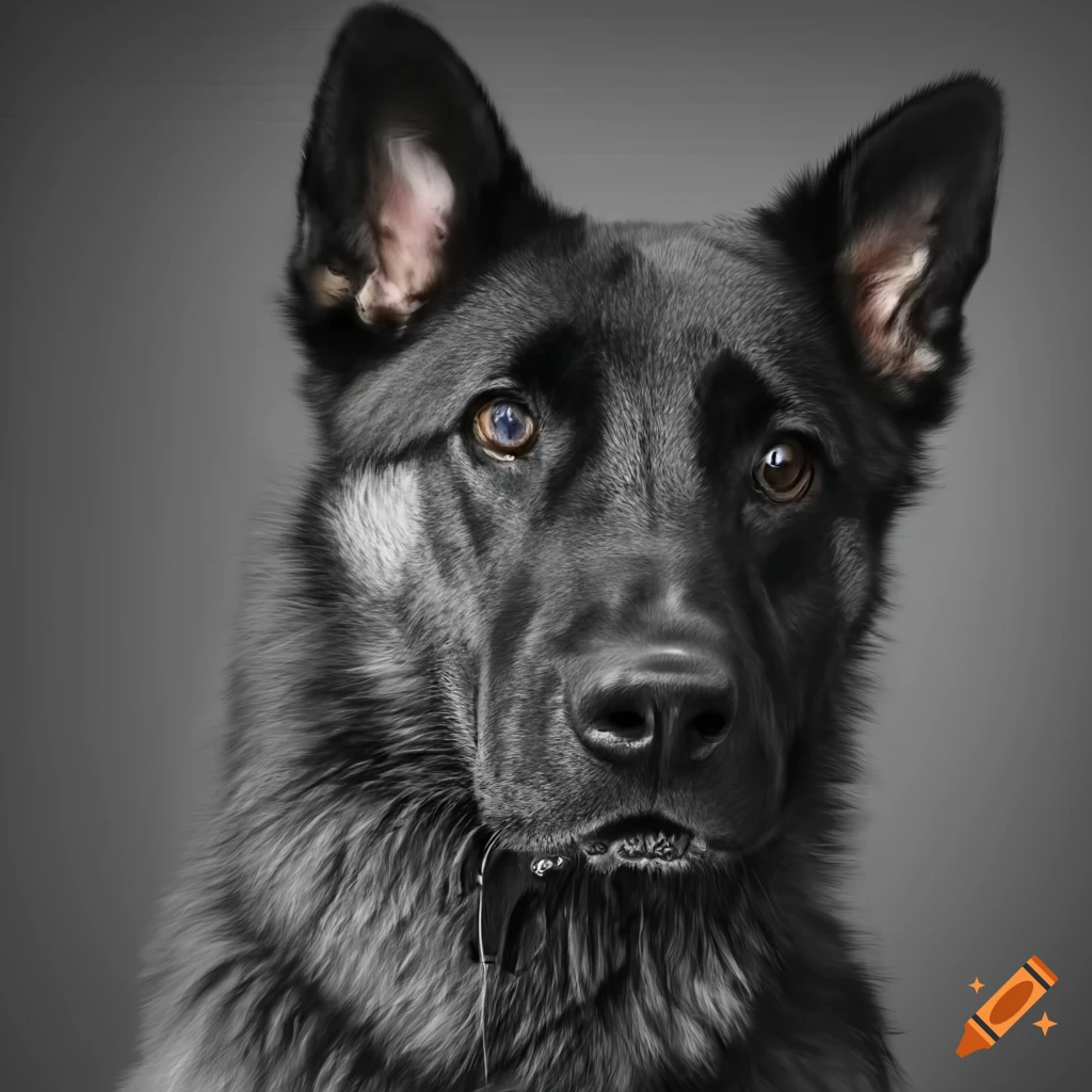Dibuja un perro pastor alemán color negro ojos color miel, que el fondo del  dibujo sea en negro, que el perro esté de frente, cuerpo completo, con una  cara como sonriente on