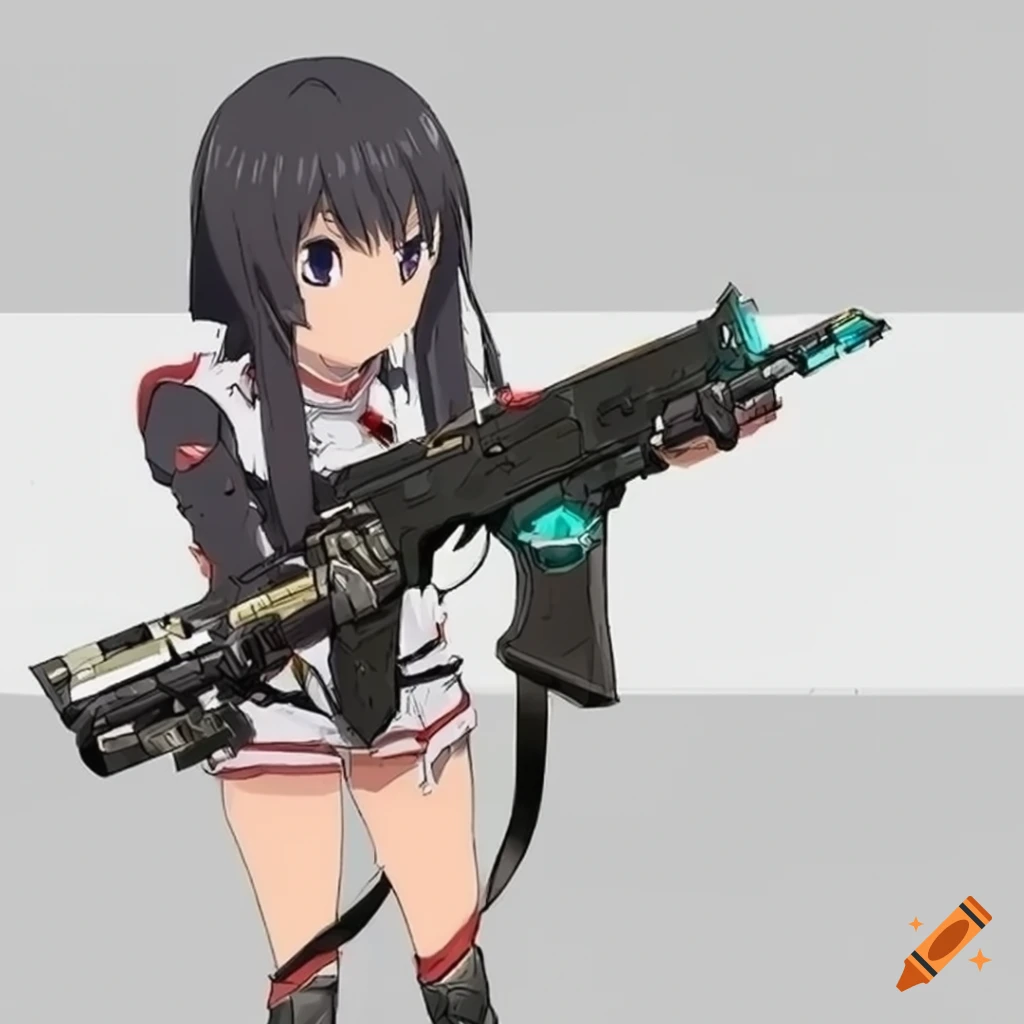 Anime character with machine gun on Craiyon