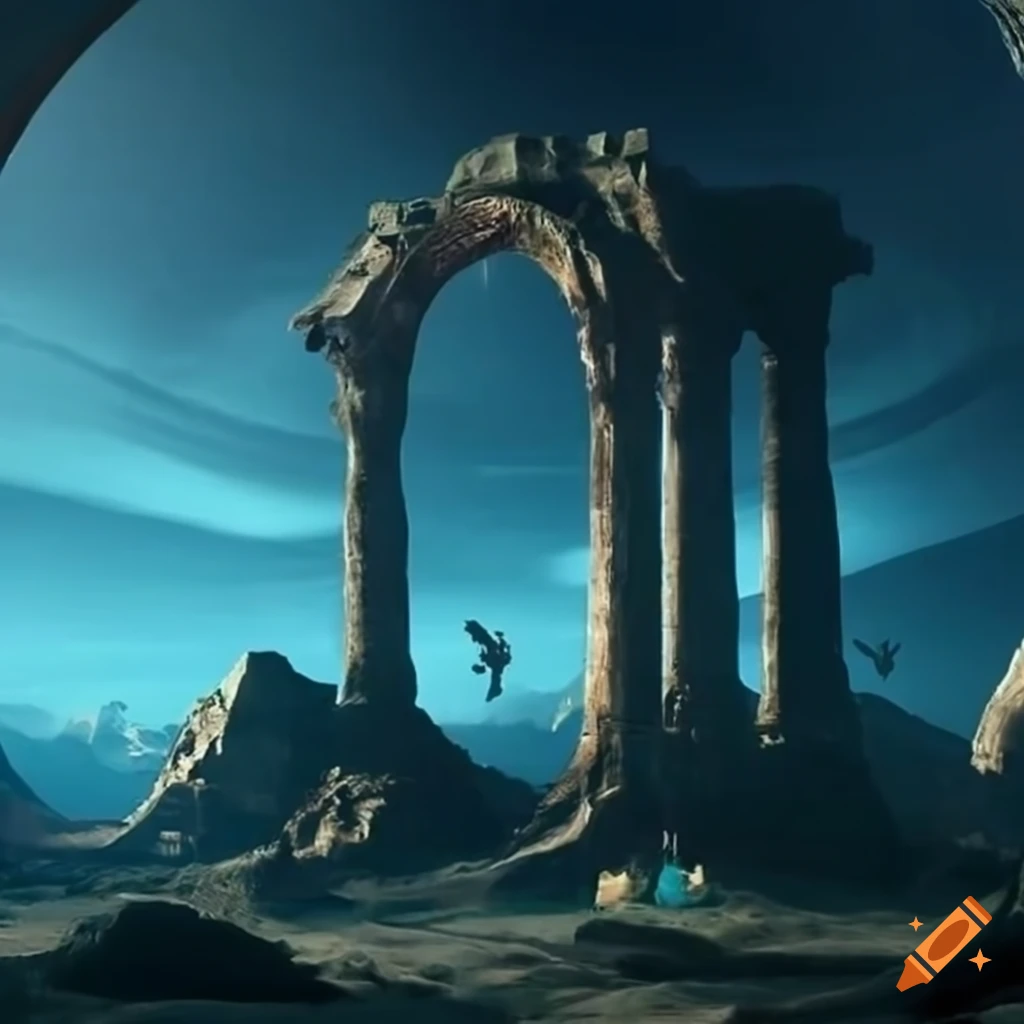 ancient extraterrestrial ruins in a breathtaking alien world