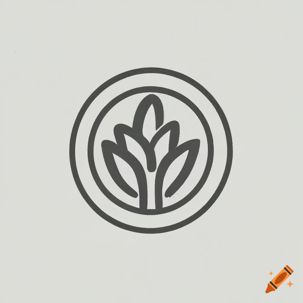 Monochrome circle logo with a sage plant inside, mininalist style