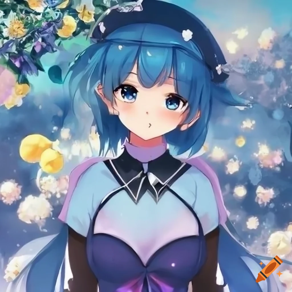 Cute kawai anime girl wallpaper with blue hair