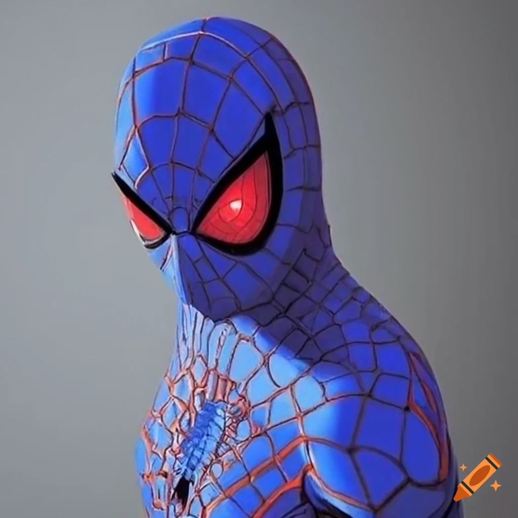 Blue spiderman with red eyes