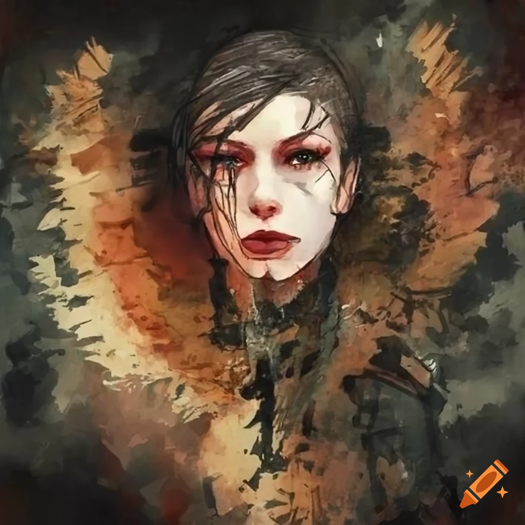 Portrait of a woman releasing a bird drawn in the style of metal gear ...