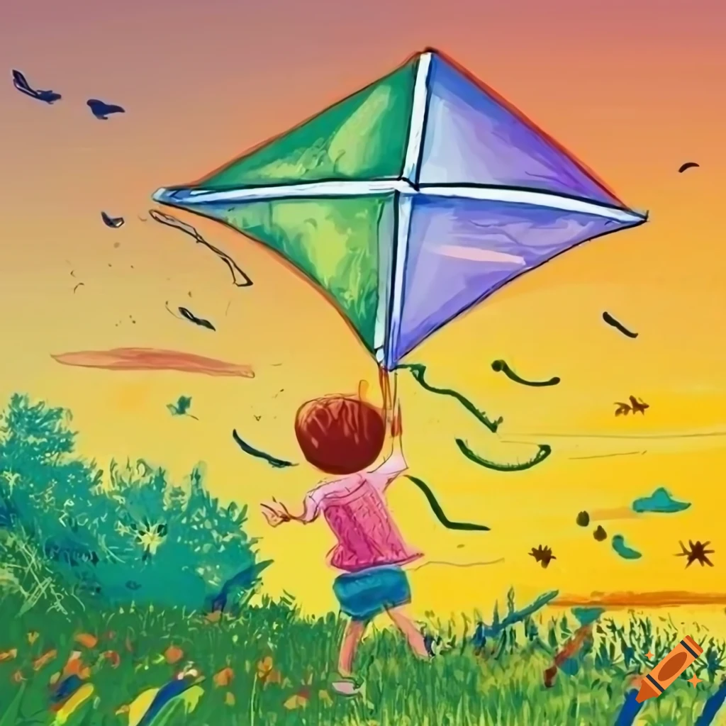 Boy Playing With Kite Cartoon Illustration Stock Illustration - Download  Image Now - Kite - Toy, Sketch, Flying - iStock