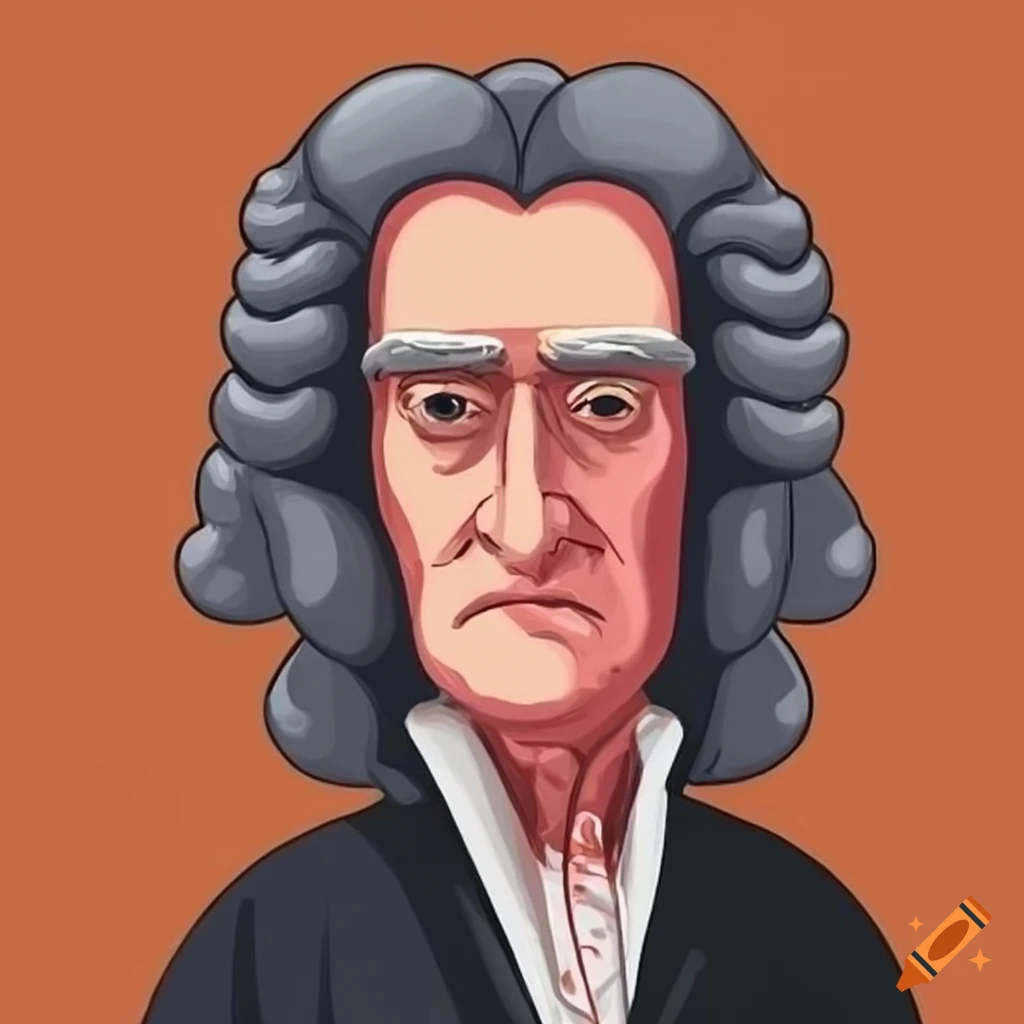 Portrait Of Isaac Newton Simple Cartoon 8668