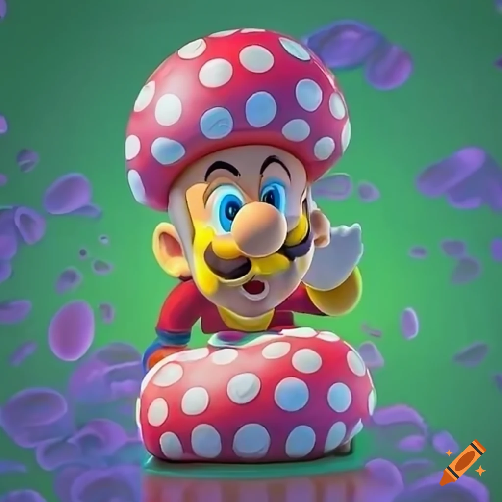 Mario navigating an enchanted world filled with giant mushrooms on Craiyon