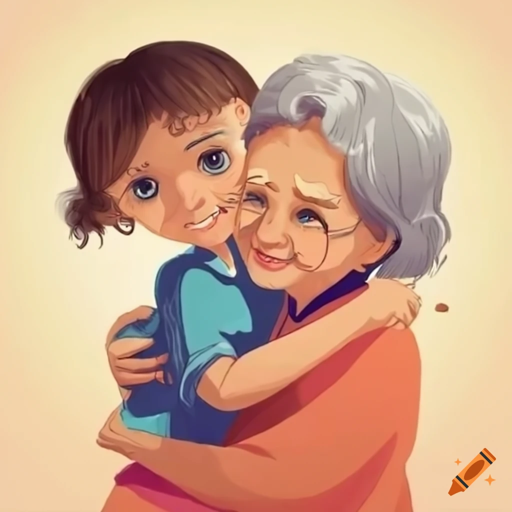 Joyful Cartoon Grandma and Baby Knitting Together | MUSE AI