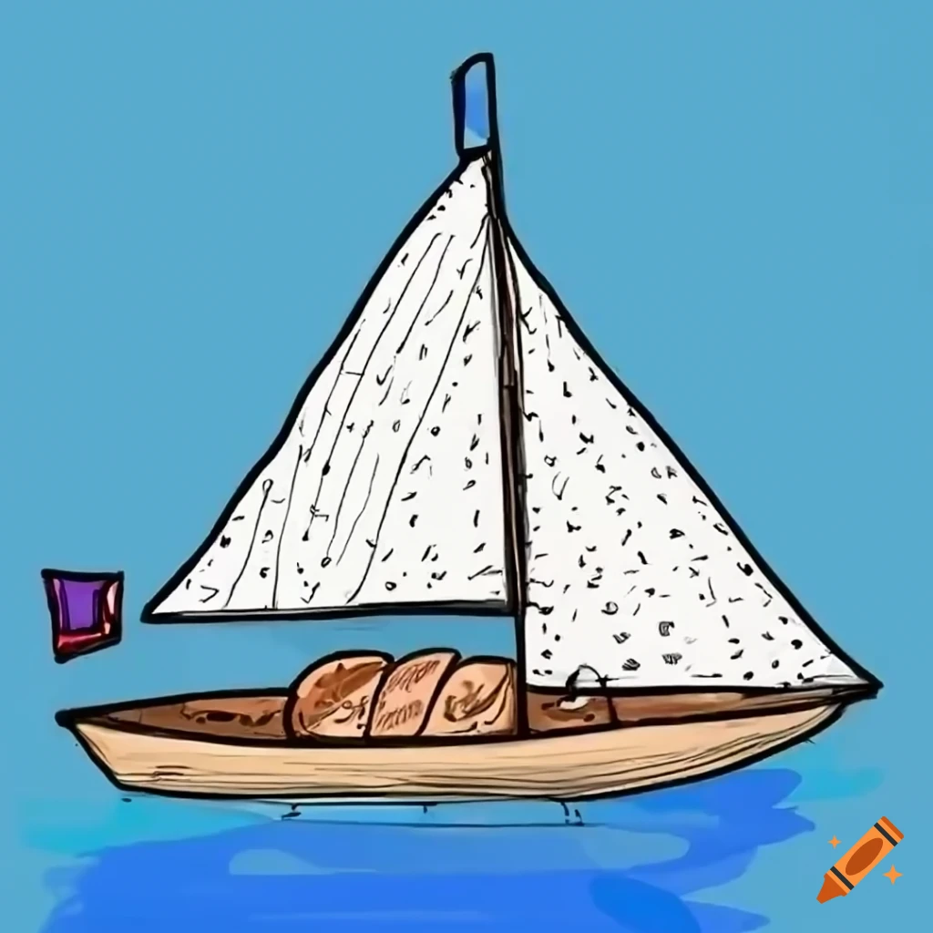 Cartoon drawing of a sailboat, realism, hd, fun, confident, comic